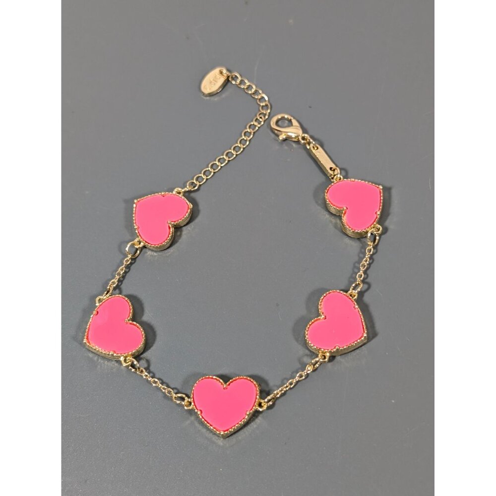 CDD Pink Heart Bezel Gold Tone Chain‎ Bracelet 8.5"
